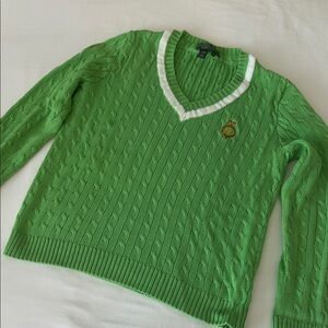 Lauren Ralph Lauren Cable Knit Sweater in Green and White
